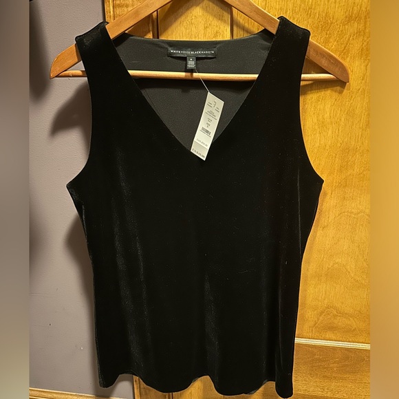 White House Black Market Velvet Dual Neck Shell. Size small, color: black, lined - Picture 1 of 3
